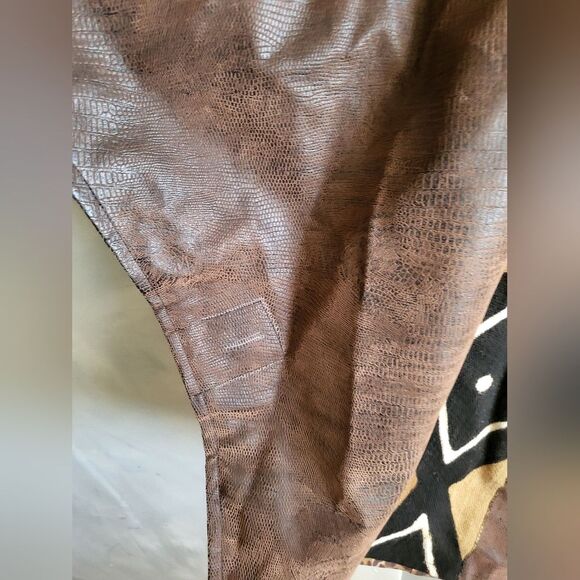 OVERSIZED single button leather and fabric cheetah liner mud cloth jacket OS - Picture 5 of 16